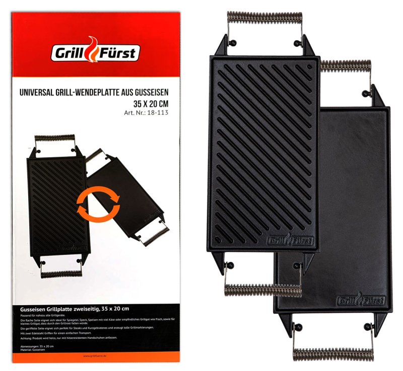 Grillfürst Universal Grillplatte / Wendeplatte aus Gusseisen 35 x 20 cm