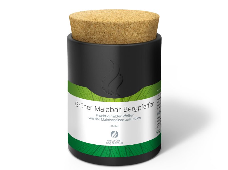 Grillfürst Grüner Malabar Bergpfeffer - Keramikdose 50g