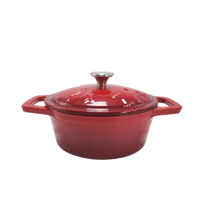 Grillfürst Dutch Oven Sternentöpfchen / Gusseisen Bräter - emailliert - S - rot
