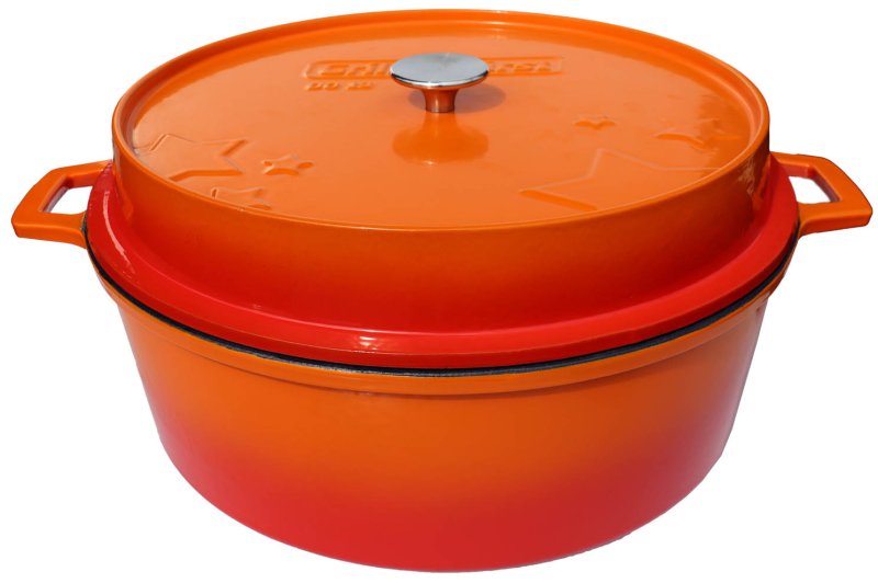 Grillfürst emaillierter Dutch Oven ohne Füsse DO12 - orange