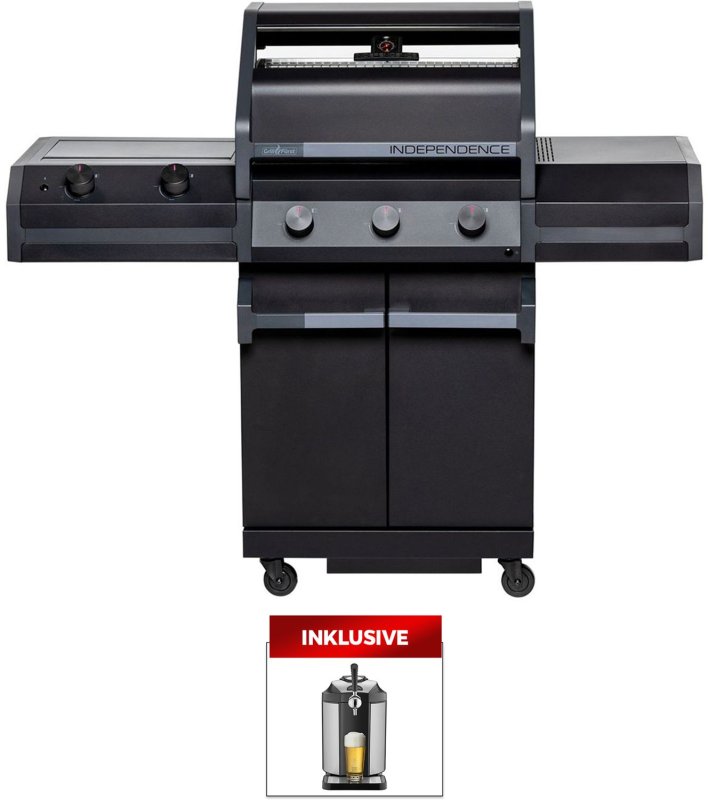 Grillfürst Independence P330G Gasgrill - mattschwarz - mit XXL Infrarotbrenner und Gusseisenrosten inkl. CASO BeerMaster - Bierzapfanlage