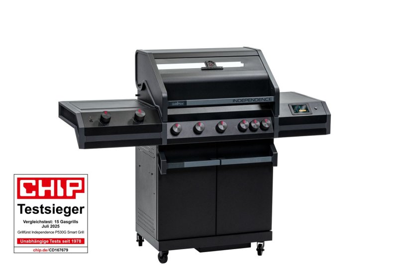 Grillfürst Independence P530E Smart Grill - mit WLAN-Modul, XXL Infrarotbrenner, Heckbrenner und Edelstahlrosten inkl. CASO BeerMaster - Bierzapfanlage