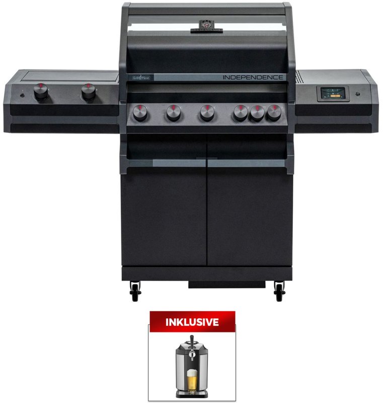 Grillfürst Independence P530G Smart Grill - mit WLAN-Modul, XXL Infrarotbrenner, Heckbrenner und Gusseisenrosten inkl. CASO BeerMaster - Bierzapfanlage