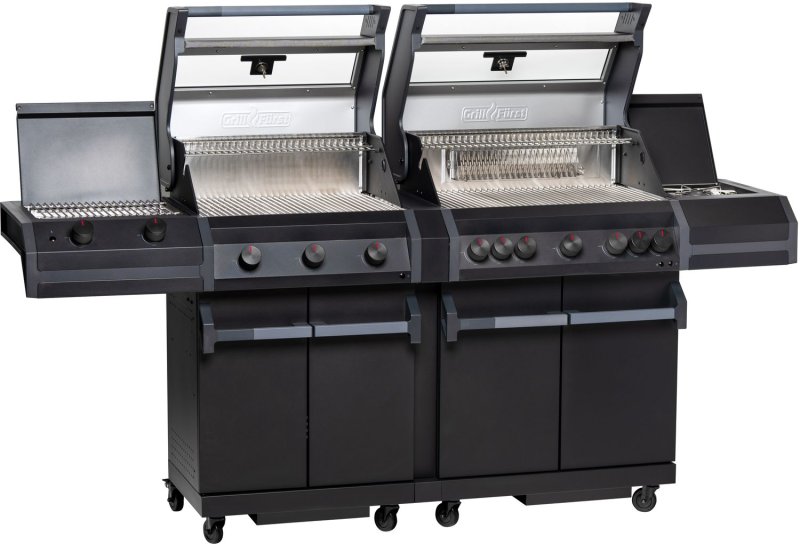 Grillfürst Independence P830E Doppelkammer Gasgrill - mattschwarz - mit XXL Infrarotbrenner, Seitenkocher, Heckbrenner und Edelstahlrosten