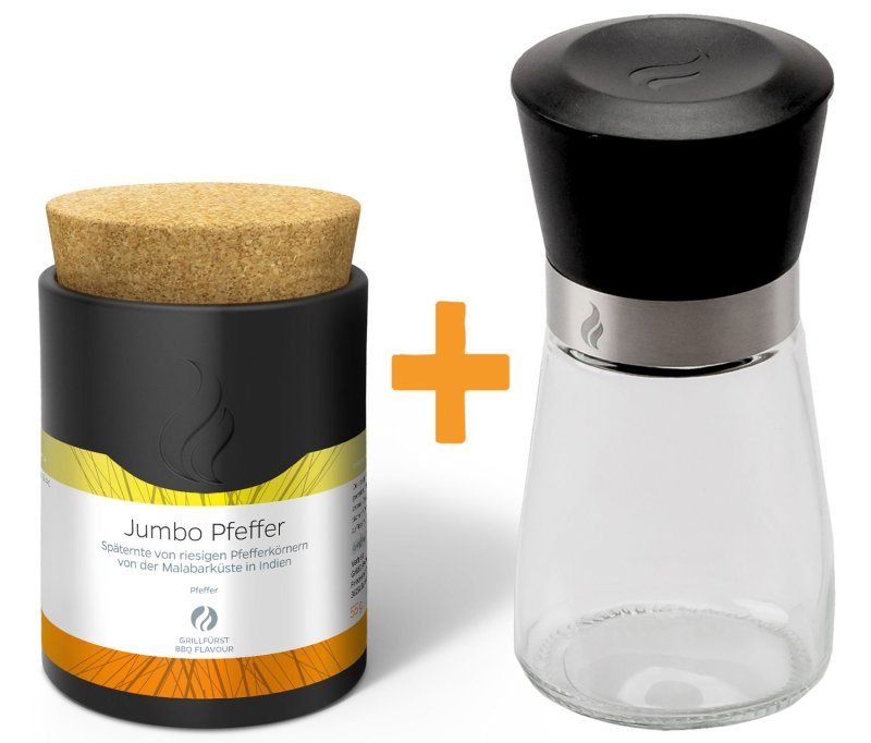 Grillfürst Jumbo Pfeffer - Keramikdose 55g - Inkl. Grillfürst Gewürzmühle
