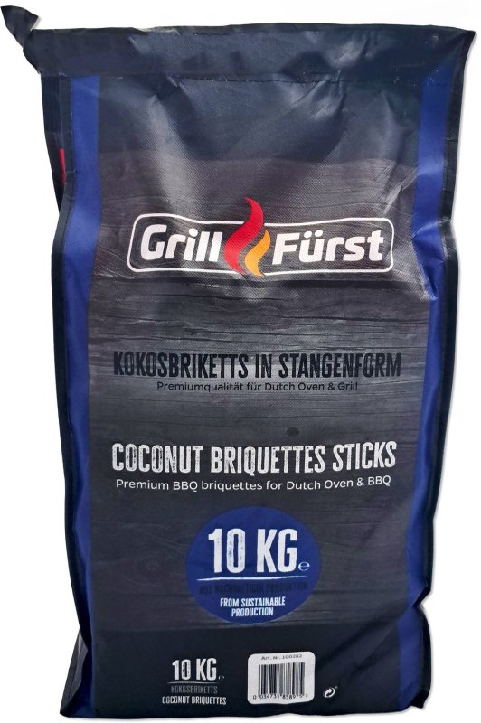 Grillfürst Kokosbriketts in Stangenform - 20 kg - ideal für Dutch Oven und Grill