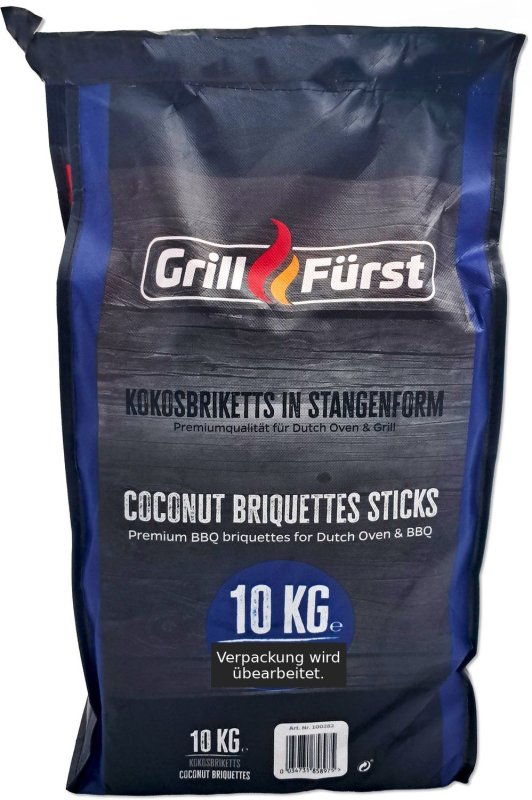 Grillfürst Kokosbriketts in Stangenform - 10 kg - ideal für Dutch Oven und Grill