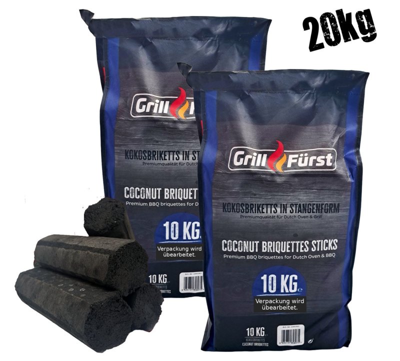 Grillfürst Kokosbriketts in Stangenform - 20 kg - ideal für Dutch Oven und Grill