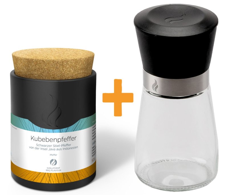 Grillfürst Kubebenpfeffer - Keramikdose 50g - Inkl. Grillfürst Gewürzmühle