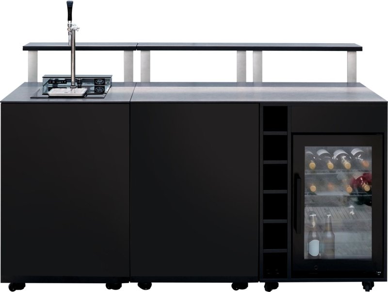 Grillfürst Moments Barschrank mit Zapfanlage, Kühlschrank, Flaschenregal und Tür mit Staufach, inkl. Theke - Nero