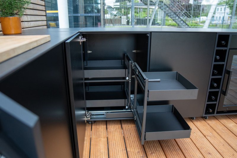 Grillfürst Moments Eckschrank mit Auszug rechts - Nero - 120 cm