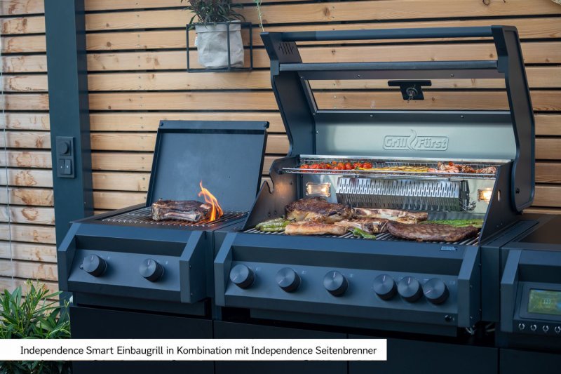 Grillfürst Independence P590E Smart Einbaugrill - mattschwarz - mit WLAN-Modul, Gasflaschenwaage, Heckbrenner und Edelstahlrosten