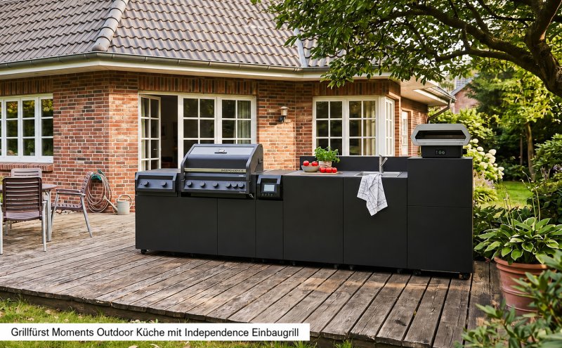 Grillfürst Independence P590E Smart Einbaugrill - mattschwarz - mit WLAN-Modul, Gasflaschenwaage, Heckbrenner und Edelstahlrosten