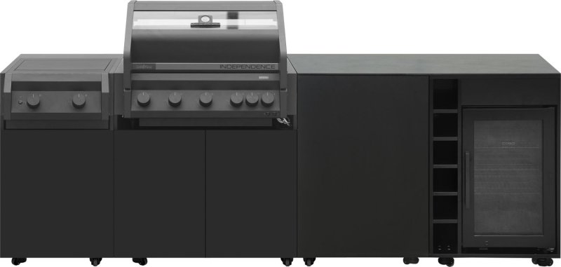 Grillfürst Moments Grillküche inkl. Kühlschrank mit Independence P590E Gasgrill, Independence P230E XXL Infrarotbrenner, Tür mit Stauraum und Flaschenregal - Nero