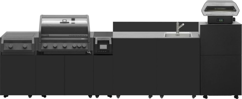 Grillfürst Moments Grillküche Smart mit Independence P590E Smartgrill, Independence P230E XXL Infrarotbrenner, Spüle, Pizzaschrank, inkl. Rückwand - Nero