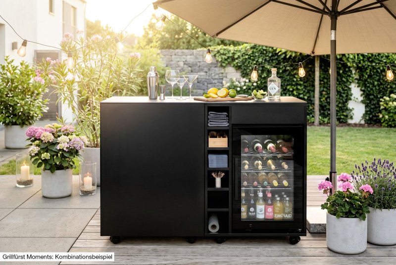 Grillfürst Moments Outdoor Schrank mit Kühlschrank und Flaschenregal - Nero - 60 cm