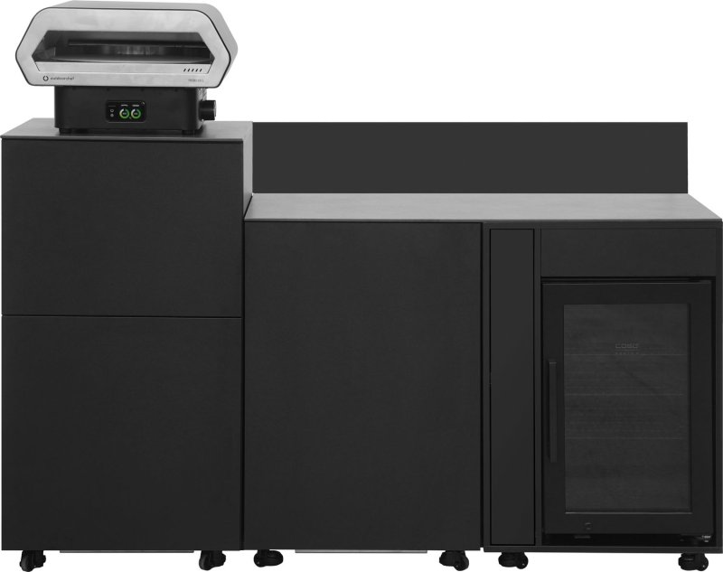 Grillfürst Moments Pizzastation mit Outdoorchef Prismo 420G, Kühlschrank, Apothekerauszug und Tür mit Staufach, inkl. Rückwand - Nero
