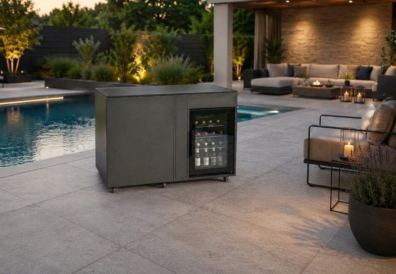 Grillfürst Moments Sideboard - Cocktailbar mit Kühlschrank, Apothekerschrank und Tür mit Staufach - Nero - 120 cm