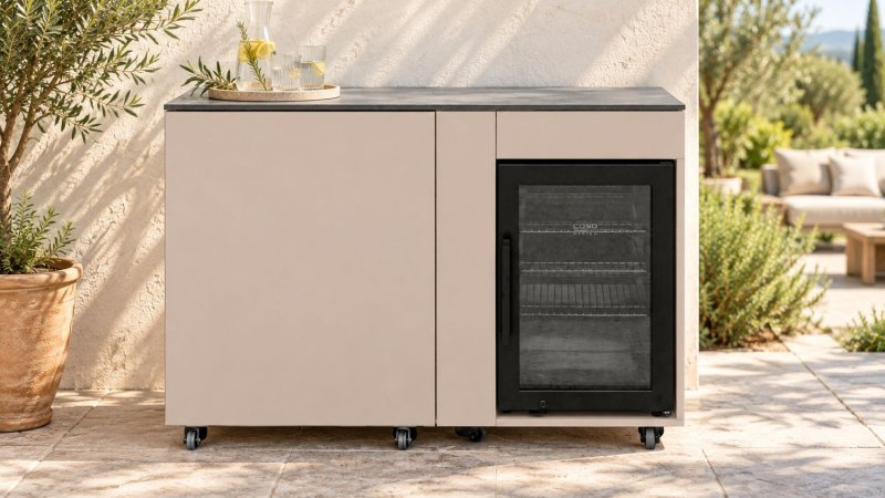 Grillfürst Moments Sideboard - Cocktailbar mit Kühlschrank, Apothekerschrank und Tür mit Staufach - Mediterran / Eter - 120 cm