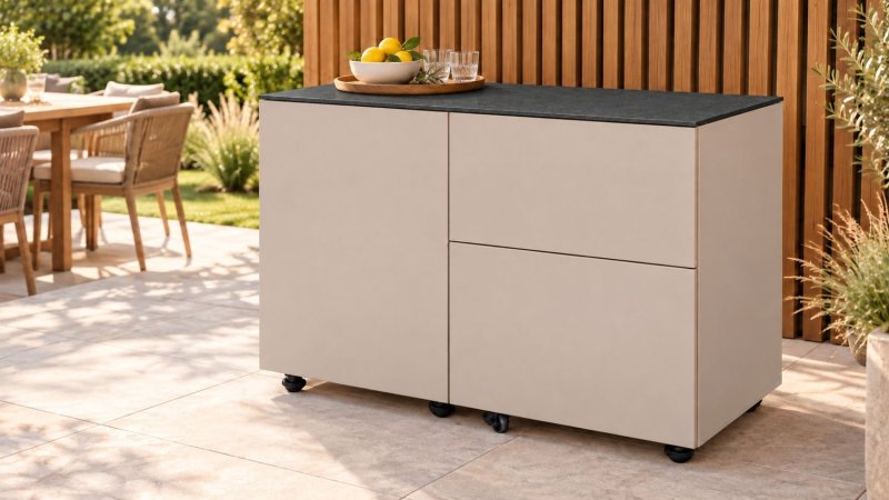 Grillfürst Moments Sideboard mit Outdoor Schrank mit Tür und 2 Schubladen - Mediterran / Eter - 120 cm