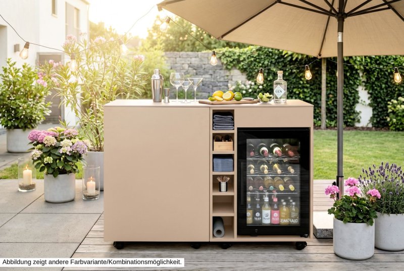 Grillfürst Moments Sideboard - Sideboard mit Kühlschrank, Flaschenregal und Tür mit Staufach - Mediterran / Eter - 120 cm