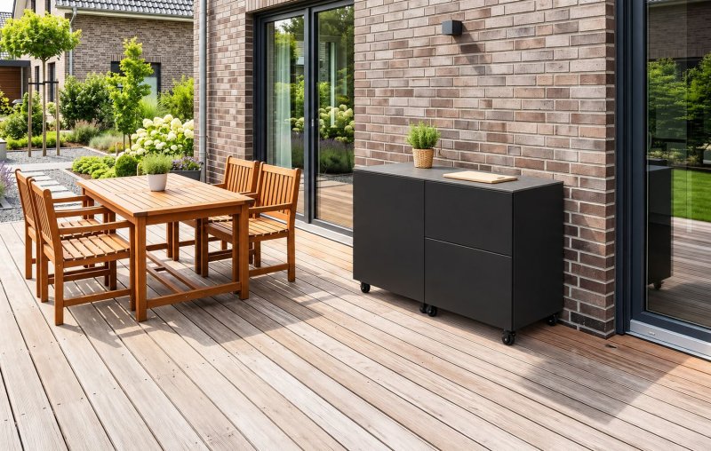 Grillfürst Moments Sideboard mit Outdoor Schrank mit Tür und 2 Schubladen - Nero / Eter - 120 cm