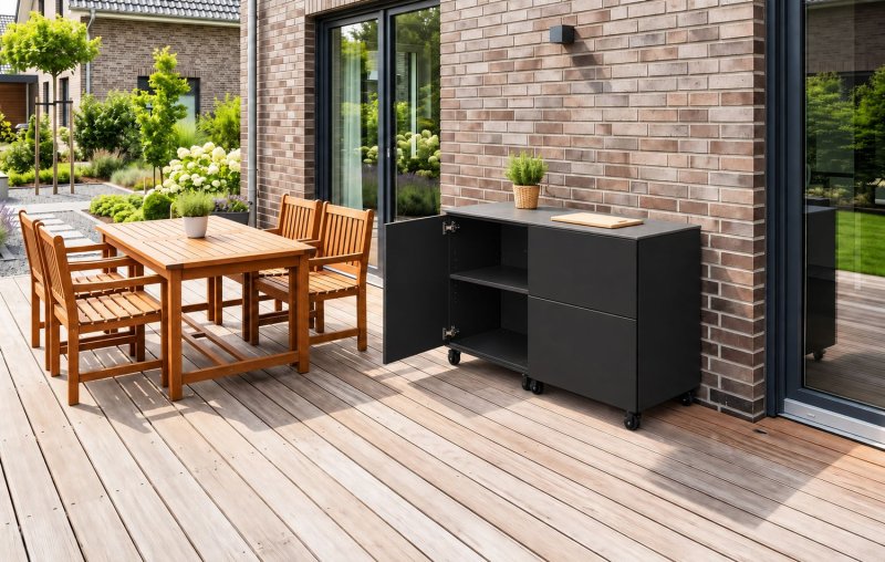 Grillfürst Moments Sideboard mit Outdoor Schrank mit Tür und 2 Schubladen - Nero / Eter - 120 cm