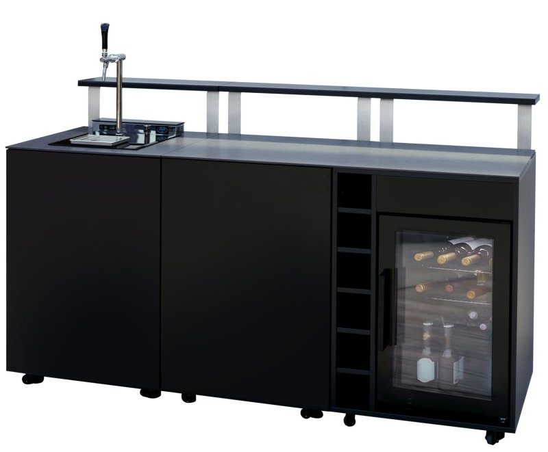 Grillfürst Moments Barschrank mit Zapfanlage, Kühlschrank, Flaschenregal und Tür mit Staufach, inkl. Theke - Nero