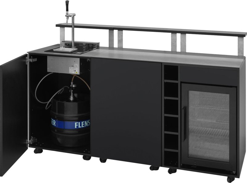 Grillfürst Moments Barschrank mit Zapfanlage, Kühlschrank, Flaschenregal und Tür mit Staufach, inkl. Theke - Nero