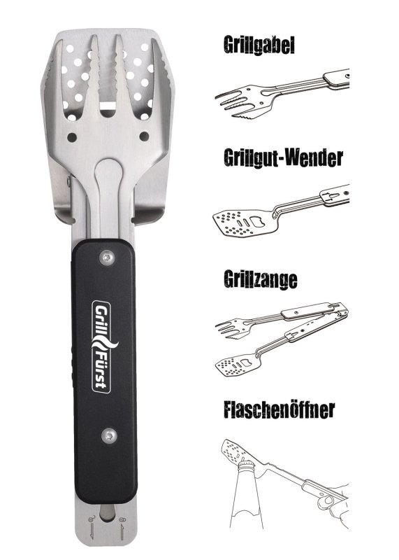 Grillfürst BBQ - Multitool - 4in1 Grillbesteck - Grillgadget