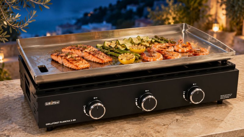 Grillfürst Plancha Grill - 3 Brenner mit Edelstahl Plancha