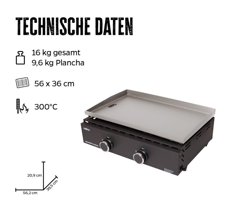 Grillfürst Plancha Grill - 2 Brenner mit insgesamt 7 kW und Edelstahl Plancha