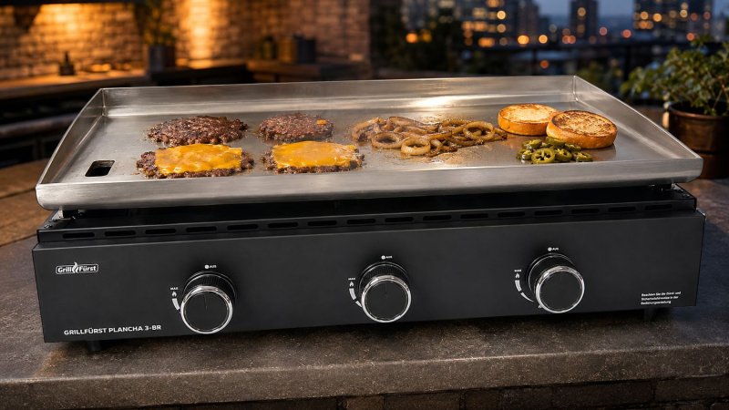 Grillfürst Plancha Grill - 3 Brenner mit Edelstahl Plancha
