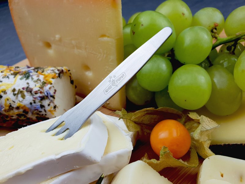 Grillfürst Promo-Pack: 100 Stück Deluxe Edelstahl Pommesgabel mit Etui 8,5 cm