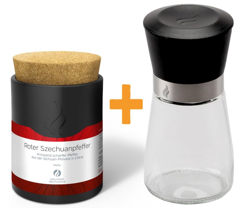 Grillfürst Roter Szechuanpfeffer - Keramikdose 30g - Inkl. Grillfürst Gewürzmühle