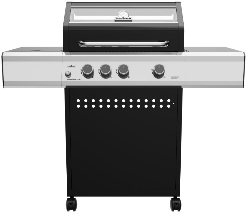Grillfürst S330G 3-Brenner Gasgrill mit Seitenkocher und Gusseisen Rosten inkl. Abdeckhaube