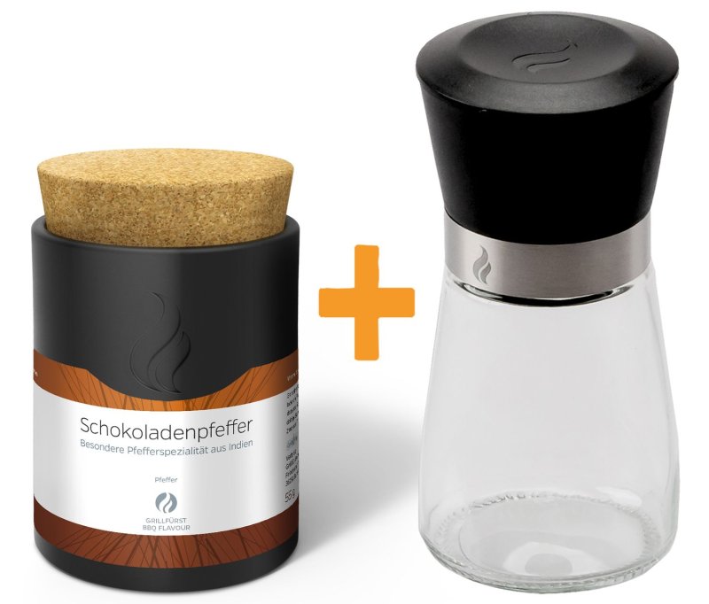 Grillfürst Schokoladenpfeffer - Keramikdose 55g - Inkl. Grillfürst Gewürzmühle