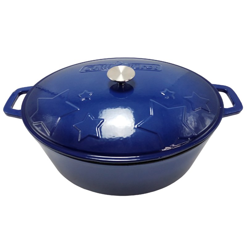 Grillfürst Dutch Oven Sternentöpfchen / Gusseisen Bräter - emailliert - XL - blau