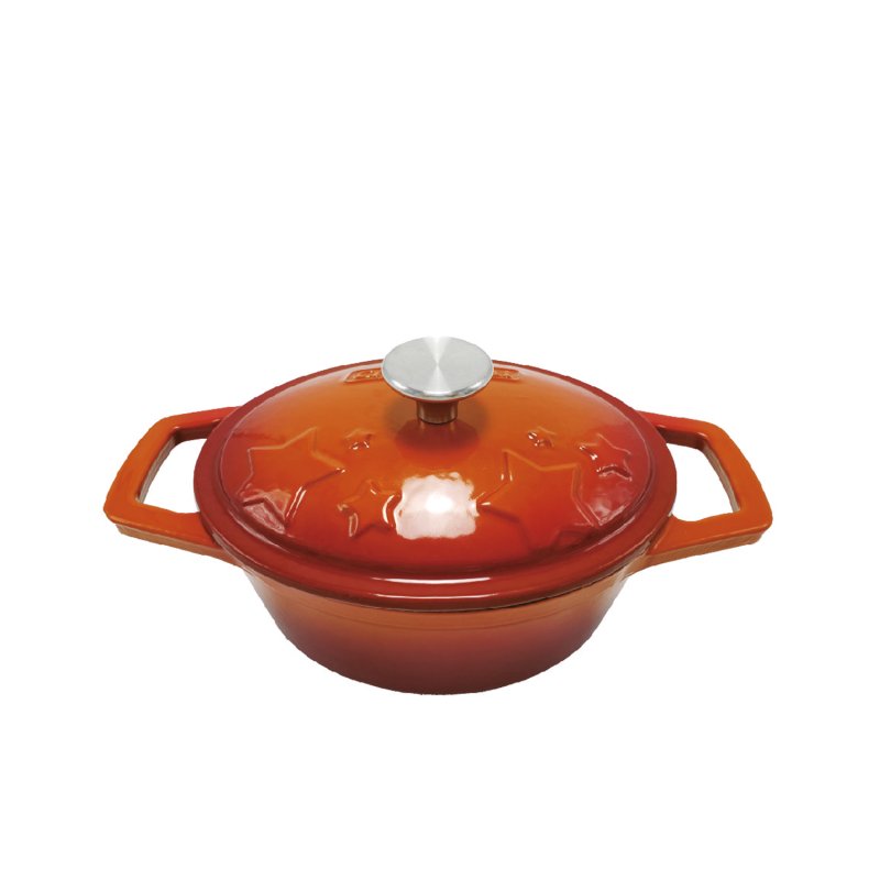 Grillfürst Dutch Oven Sternentöpfchen / Gusseisen Bräter - emailliert - S - orange
