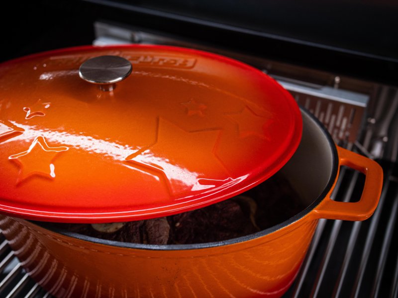 Grillfürst Dutch Oven Sternentöpfchen / Gusseisen Bräter - emailliert - XL - orange - Retoure