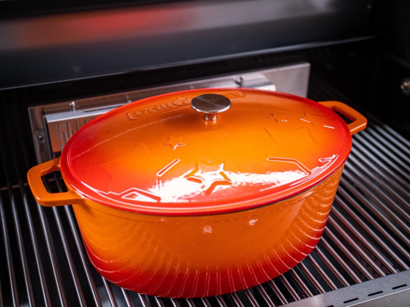 Grillfürst Dutch Oven Sternentöpfchen / Gusseisen Bräter - emailliert - XL - orange - Retoure