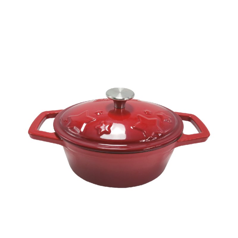 Grillfürst Dutch Oven Sternentöpfchen / Gusseisen Bräter - emailliert - S - rot