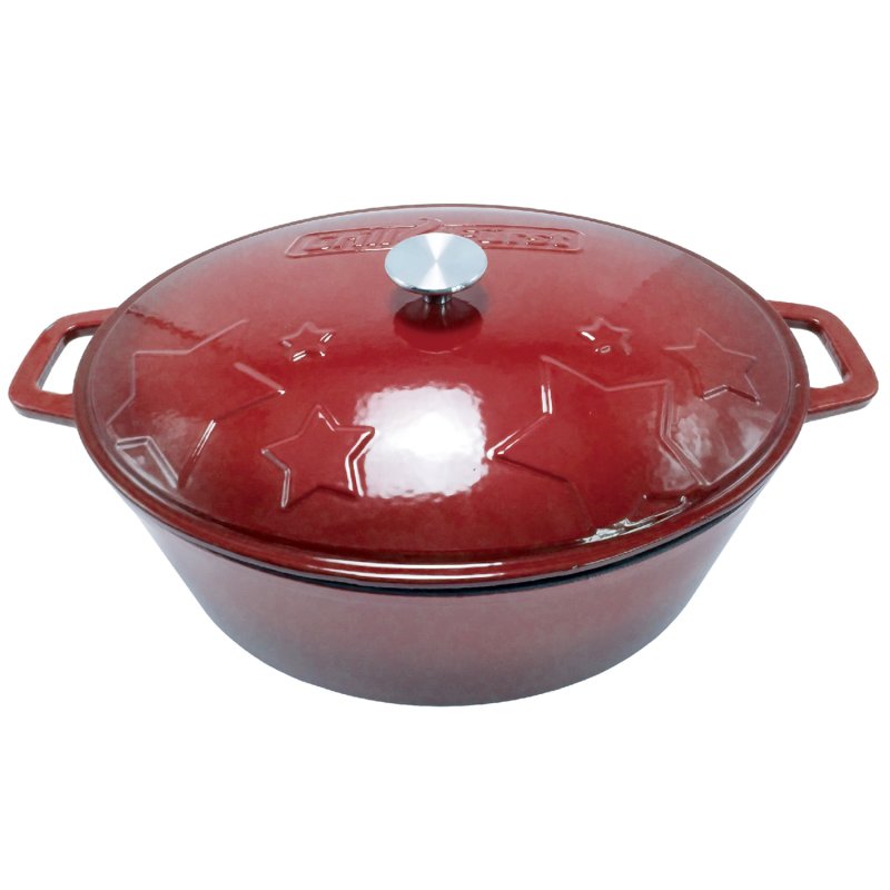 Grillfürst Dutch Oven Sternentöpfchen / Gusseisen Bräter - emailliert - XL - rot