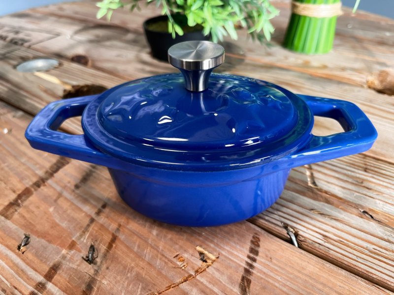 Grillfürst Dutch Oven Sternentöpfchen / Gusseisen Bräter - emailliert - XS - blau
