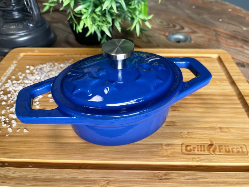 Grillfürst Dutch Oven Sternentöpfchen / Gusseisen Bräter - emailliert - XS - blau