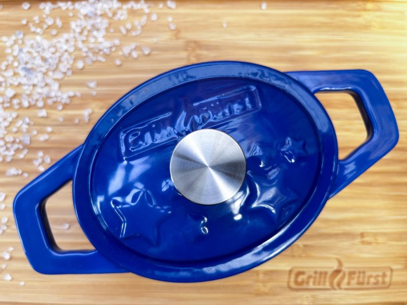 Grillfürst Dutch Oven Sternentöpfchen / Gusseisen Bräter - emailliert - XS - blau