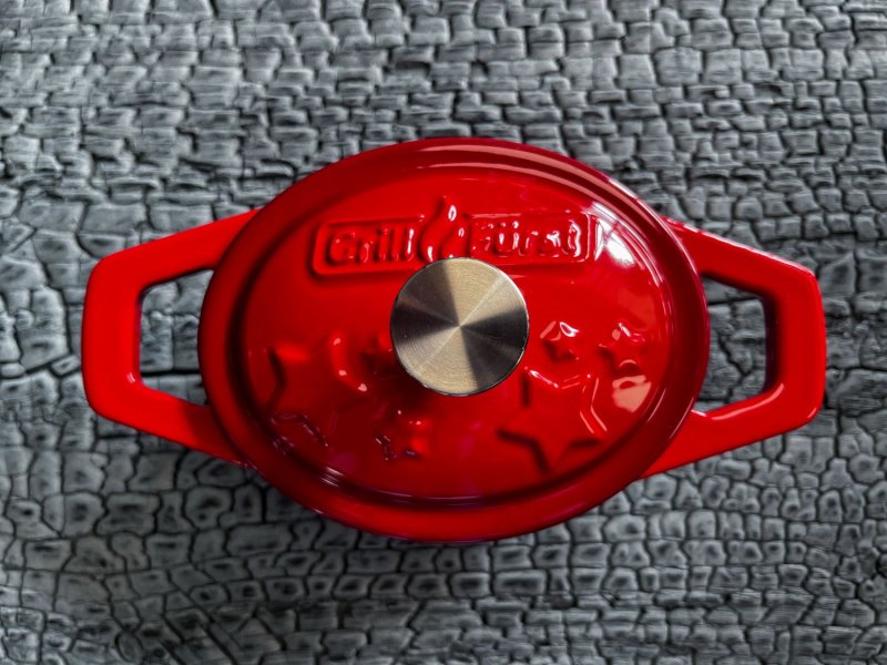 Grillfürst Dutch Oven Sternentöpfchen / Gusseisen Bräter - emailliert - XS - rot