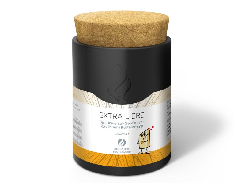 Grillfürst "Extra Liebe" - Das Universalgewürz mit der extra Portion "Liebe" - vegetarisch, vegan und mega lecker - Keramikdose 145g