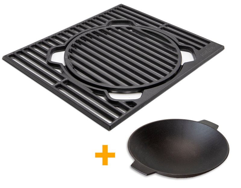 Grillfürst X-Rost System Grillrost aus Gusseisen für Grillfürst Gasgrills - inkl. Gusseisen Wok Einsatz