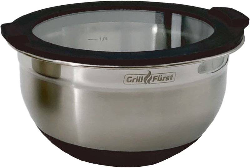 Grillfürst BBQ 3er Edelstahlschüssel Set mit Glasdeckel
